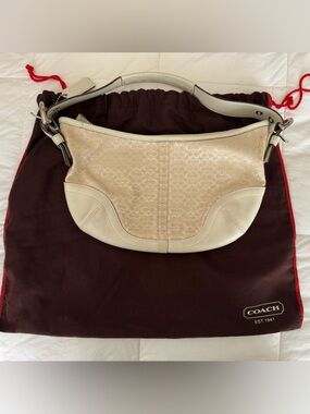 Coach Chalk Signature Canvas Crescent Shoulder Bag!